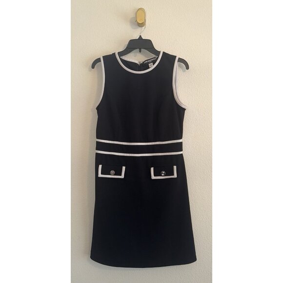 Karl Lagerfeld Paris Contrast Trim Sheath Dress Career Womens 10 Black White - Picture 1 of 6